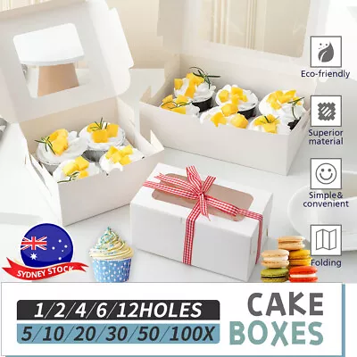 Cupcake Box 1 Hole 2 4 6 8 12 Holes Window Face Cake Party Favour Wedding Boxes • $22.92