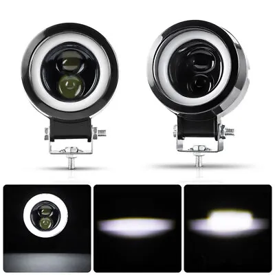 2x 3  Motorcycle LED Headlight Spot Light Driving Fog Hi/Lo White Halo Angel Eye • $24.62
