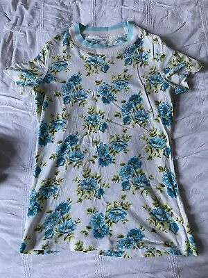 Zimmermann Top Womens Green/Blue Floral Print Short Sleeve Linen Blend Tshirt • $75