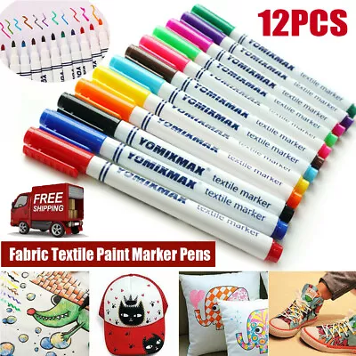 12 Colours 🎨 Paint Marker Pens Permanent Pen Marker For T-Shirt Shoes Etc • £4.80