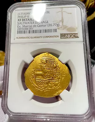 Mel Fisher Coa Mexico 1714 1715 Fleet Shipwreck 8 Escudos Ngc Xf  Pirate Gold • $29900