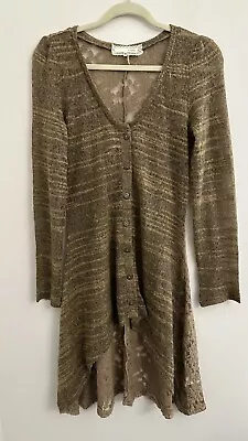 A’reve Anthropology Womens Cardigan Knit & Lace Mix Hi Lo Button Up Medium Boho • $15.86