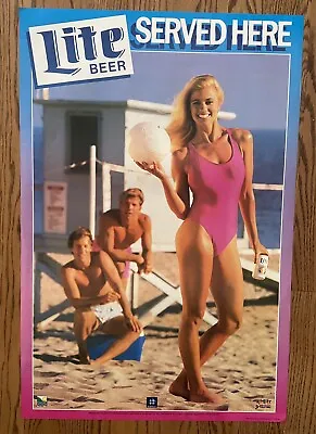 Vintage Miller Lite Beer Poster Sexy Blonde Bikini Bare Babe Volleyball Player  • $14.97