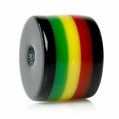 100 Pcs Striped Cylinder Resin Spacer Beads 8mm X 6mm – Reggae – Yellow Red G • $5.78