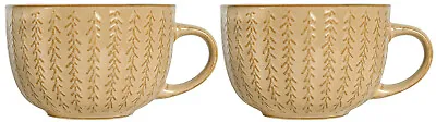£14.99 • Buy Set Of 2 Jumbo Soup Mugs 450ml Large Coffee Cocoa Mugs Beige Stoneware Soup Cups