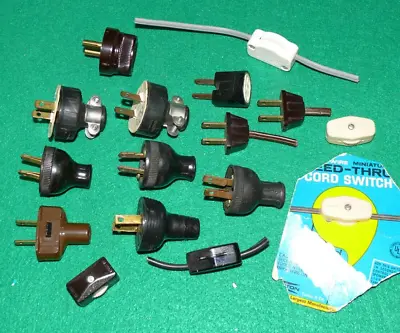 VINTAGE LOT  ELECTRIC  CORD END PLUGS Set Of 16  Lot#101 • $34.95