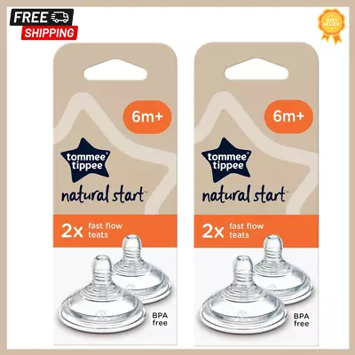 Tommee Tippee Closer To Nature Baby Bottle Teats Fast Flow 6 M+ Pack Of 4 • £8.63