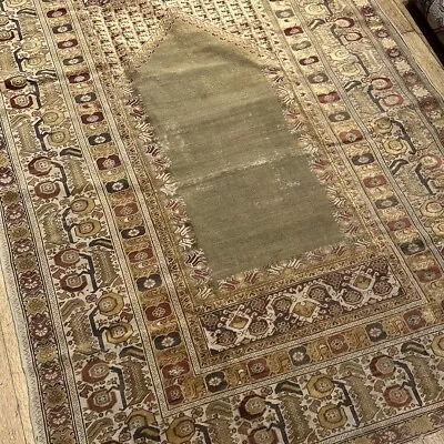 Antique 1800s Authentic Prayer Silk Rug  4’2”x6 • $3750