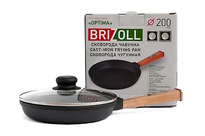 £37.99 • Buy Cast Iron Frying Pan/Skillet Wooden Handle And Glass Lid Induction Brizoll