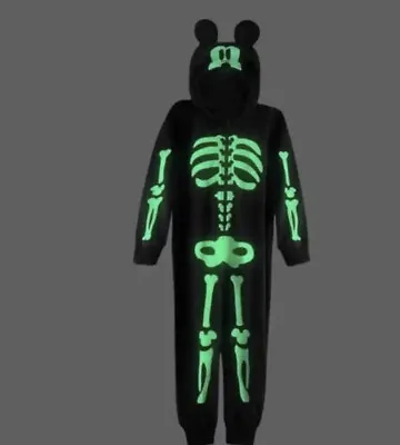 NWT Disney Mickey Mouse Hooded Costume Kids Sz. 4 Glow In-the Dark Skeleton • $40