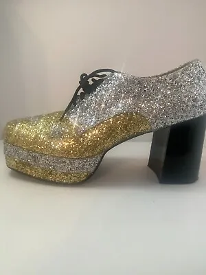 Funtasma Retro Men's Size L (12-13) Gold/Silver Platform Disco Shoes In Box • $59.99