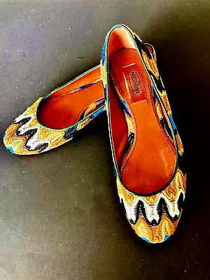 MISSONI Ballet Flats Size US 7 Bold Multi Colors Woven Flame Stitch Pattern EUC • $64