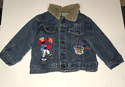 $19.90 • Buy Sesame Street Jean Jacket 2T Blue Embroidered Elmo Football Denim Coat