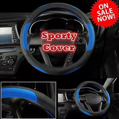 Universal Blue Car Steering Wheel Cover Anti Slip PU Leather Comfortable 38cm • $21