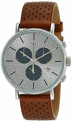 Timex Men's TW2R79900 Fairfield 41mm Gray Dial Leather Watch • $48.88