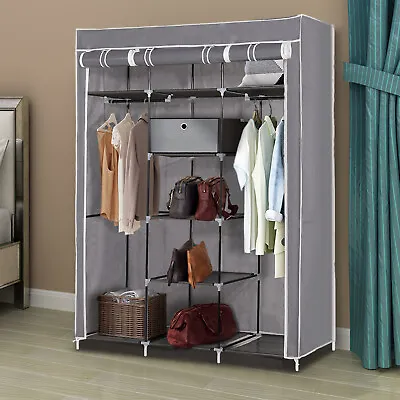 £17.79 • Buy Large Grey Canvas Wardrobe Foldable Clothes Cupboard Storage Organiser Shelving