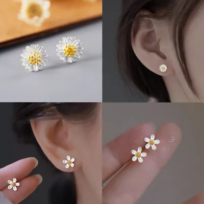 925 Sterling Silver Cute Daisy Flower Stud Earrings Women Girl Jewellery Gift UK • £3.69