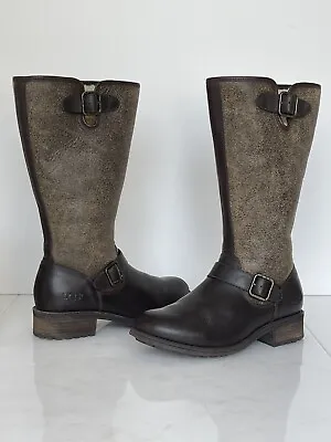 UGG CHANCERY Bomber Stout Brown Leather Zipper Sheepskin Boots Women 7.5  Box • $145