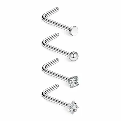 4PCS Surgical Steel CZ L-Shaped Ear Nose Stud Flat Ball Body Ring Piercing 20G • $8.54