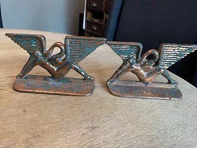 Antique Leda & The Swan Art Deco Metal Bookends • $99