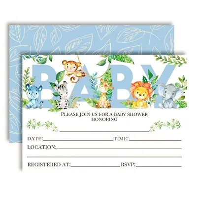  Wild Adventure Awaits: Watercolor Jungle Boy Baby Shower Invitations  • £26.03