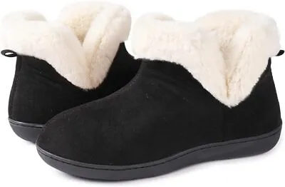 Womens Fuzzy Bootie Slippers With Memory Foam Ladies Indoor Outdoor House Shoes • $19.19