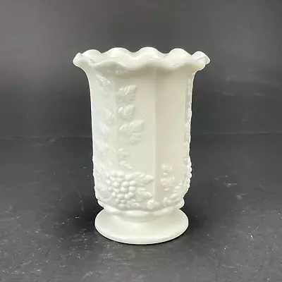 Vintage Westmoreland 5  Paneled Milk Glass Ruffled Grape Pattern Celery Vase • $24.95