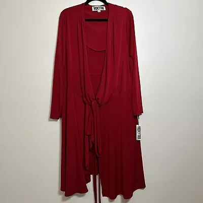 Vicky Tiel Dress Womens 1X Red Wrap Long Sleeve V-Neck Career Workwear NWT • $15.99