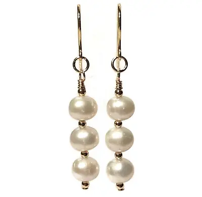 9ct Gold Pearl Earrings With Gold Beads And White Natural Freshwater Pearls • £47.99