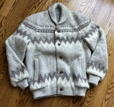 Vintage Hilda Ltd Sweater Mens Medium Pure Wool Icelandic Cardigan Fair Isle • $79