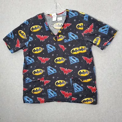 Justice League Men Scrub Top Large Black Batman Superman Wonder Woman Logo • $19.89