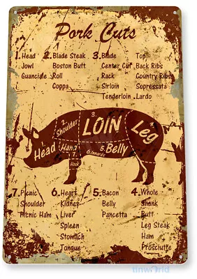 TIN SIGN Pork Cuts Metal Décor Wall Shop Farm Meat Pig Cow Kitchen Store B006 • $10.25