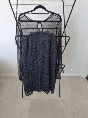 $20 • Buy Asos Curve Uk22 Green Lace Dress With Sheer Black Sleeves 