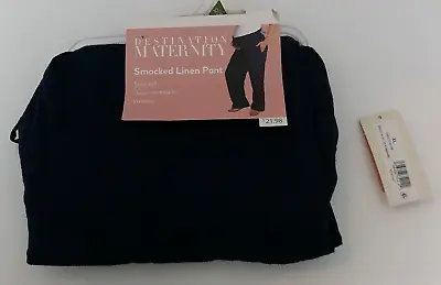 Destination Maternity Womens Smocked Linen Pant Wide Leg Xl 16/18 Blue NWT • $15.99