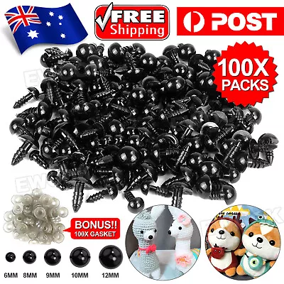 100x Teddy Plush Doll Black Plastic Safety Eyes DIY Toy Crafts Kit 6-12mm NEw • $6.85