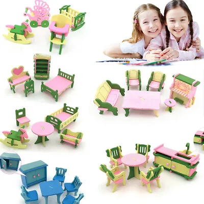 £5.19 • Buy Kids Wooden Furniture Dolls House Miniature Room Set Doll Toys For Gift DIY