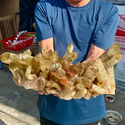 11LB Natural Tea Yellow Crystal Cluster Mineral Specimen • $0.99