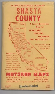 Vintage Large Folding Metsker Map Of Shasta County CA In Folder 36 X 26 Inches • $39.99