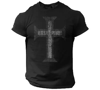 Cross T-Shirt Christian Men Faith Religious Gym Jesus Christ Top • $14.90