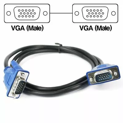 £3.97 • Buy VGA Computer Monitor Cable 15 Pin Male To Male PC Laptop Screen Lead 1 Meter 