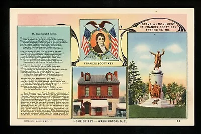 Maryland MD Postcard Frederick Francis Scott Key Monument Linen  • $4.49