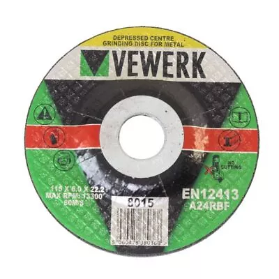 Metal Grinding Cutting Discs Disc 4.5 Inch 115mm X 6mm X 22.2mm VEWERK 8015 • £3.95