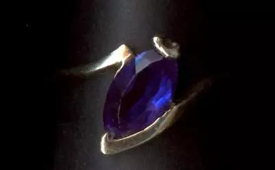 10K 2.44 Gram Size 5.25 Yellow Gold Marquise Blue Lab-Created Sapphire Ring ~UJ • $129.95