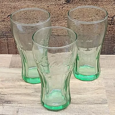 Vintage Green Glass Coca-Cola Coke Glasses 4.5” Mini Glasses Juice - Set Of 3 • $18.79