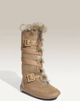 New $395 Tory Burch Jaden Camel Buckled Rabbit Fur Suede Moccasin Boot 11 • $99.99