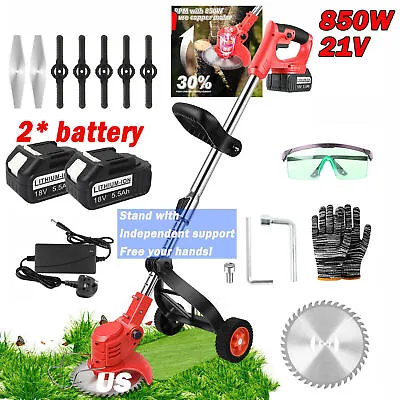 Cordless Strimmer Grass Trimmer Tree Cutter 21V Garden Edger Electric /2 Battery • £19.99