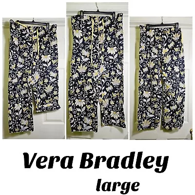 Vera Bradley Pajama Bottoms Black Yellow White Bird Pattern Sz Large PJs Novelty • $20