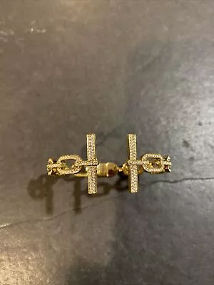 Michael Kors Frozen Chain Pattern Pave Crystals Gold Tone Cuff Bracelet Sparkle • $49.99