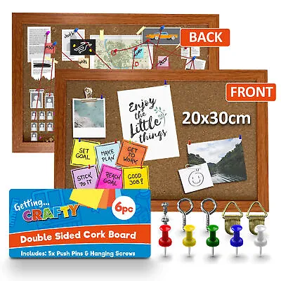 Cork Board A4 Pin Notice Board | Office School Message Memo Wooden Frame + Pins • £3.99