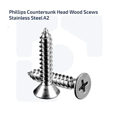 £2.60 • Buy M4 Fully Threaded Phillips Countersunk Wood Screws A2 Stainless Steel Din 7982